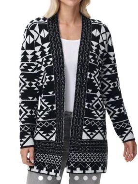 Frye Black & White Geometric Open-Front Cardigan